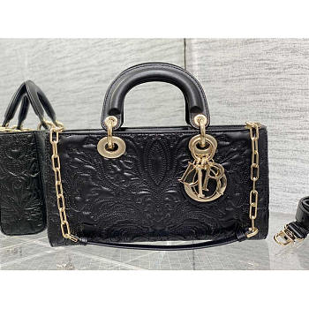 Dior Lady D-joy Black Lambskin with Ornamental 26 x 13.5 x 5 cm