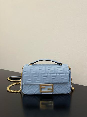 Fendi Baguette Chain Midi Light Blue Leather Bag 24x14.5x7cm