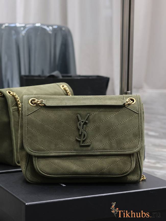 YSL Niki Shoulder Bag Green Suede 28x20x8cm - 1