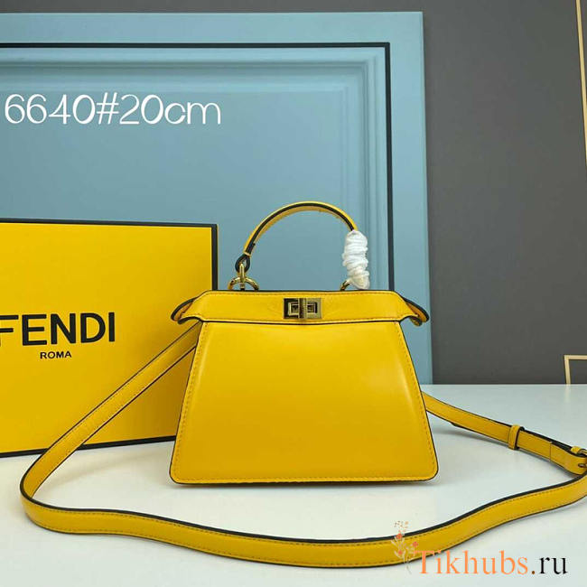 Fendi Peekaboo Mini Bag Leather Pouch Yellow 20x15.5x11cm - 1