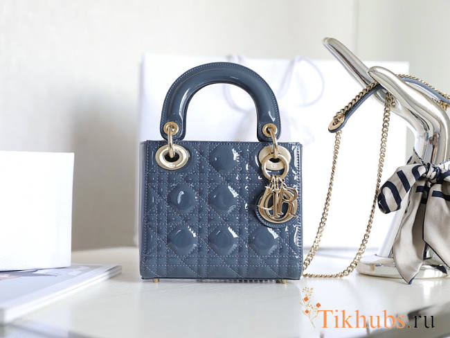 Dior Mini Lady Bag Blue Patent 17x15x7cm - 1