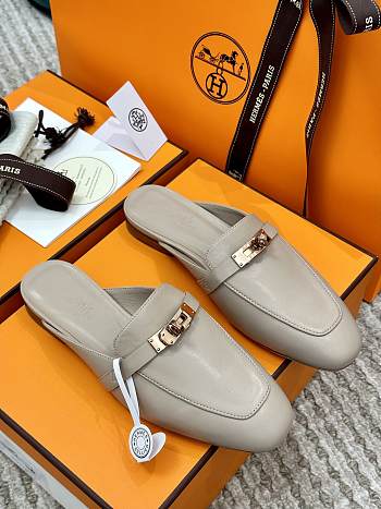 Hermes Grey Gold Mules