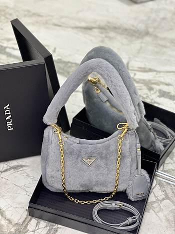 Prada Re-Edition Shearling Mini Bag Grey 22x18x6cm