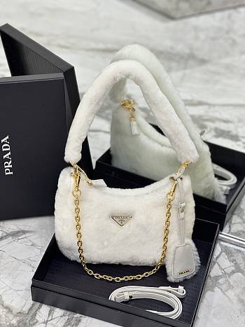 Prada Re-Edition Shearling Mini Bag White 22x18x6cm