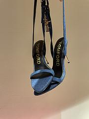 Tom Ford Padlock Leather Sandals Heels Blue Denim 10.5cm - 3