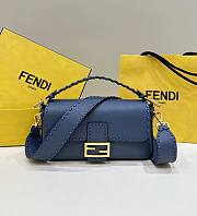 Fendi Baguette Camellia Selleria Bag Blue 27x15x6cm - 1