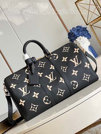 Louis Vuitton LV Keepall Bandoulière 45 Beige Black 45 x 27 x 20 cm