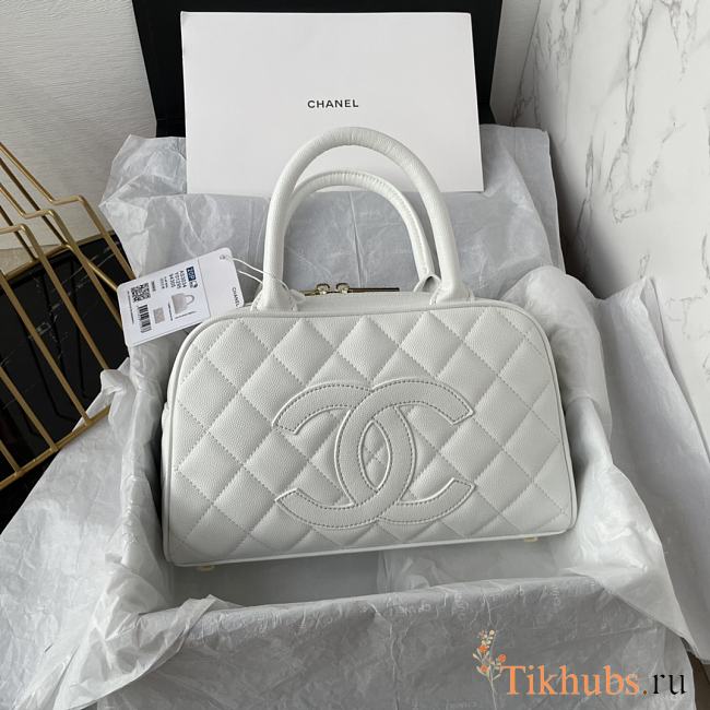 Chanel Duffle Hand Bag Caviar White 25x14x9cm - 1