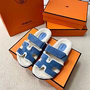 Hermes Sandal Denim Blue White - 2