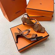 Hermes Brown Silver High Heel 7.5cm - 2
