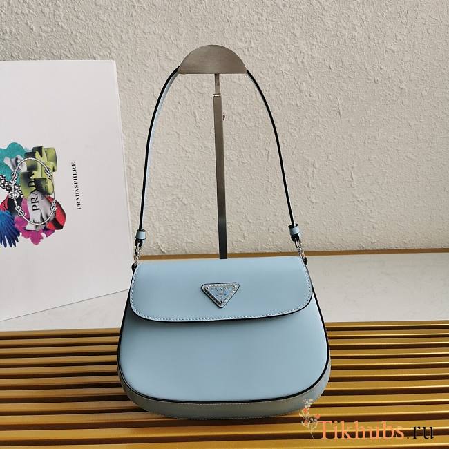 Prada Cleo Brushed Leather Shoulder Bag Blue 22x15.5x4cm - 1