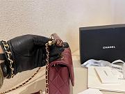 Chanel Small Handle Flap Bag Lambskin Wood Gold Wine Red 21x13.5x6cm - 6