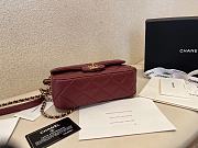 Chanel Small Handle Flap Bag Lambskin Wood Gold Wine Red 21x13.5x6cm - 5