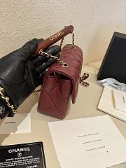 Chanel Small Handle Flap Bag Lambskin Wood Gold Wine Red 21x13.5x6cm - 4