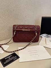 Chanel Small Handle Flap Bag Lambskin Wood Gold Wine Red 21x13.5x6cm - 2