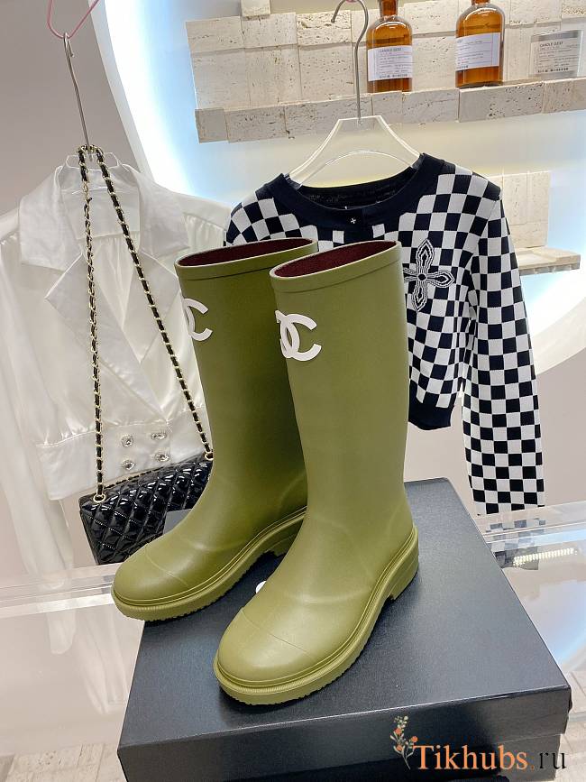 Chanel Rain Khaki Green Boots - 1