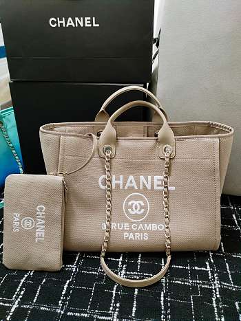 Chanel Shopping Tote Bag Canvas Beige 38x22x13cm