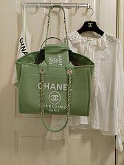 Chanel Shopping Tote Bag Canvas Green 38x22x13cm - 4