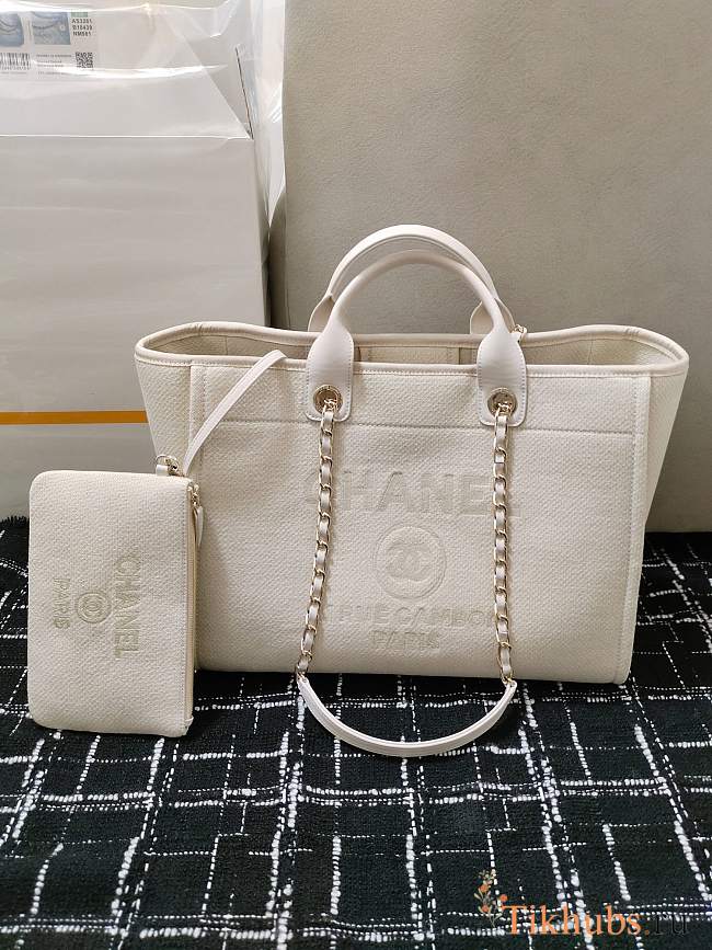 Chanel Shopping Tote Bag Canvas Full White 38x22x13cm - 1