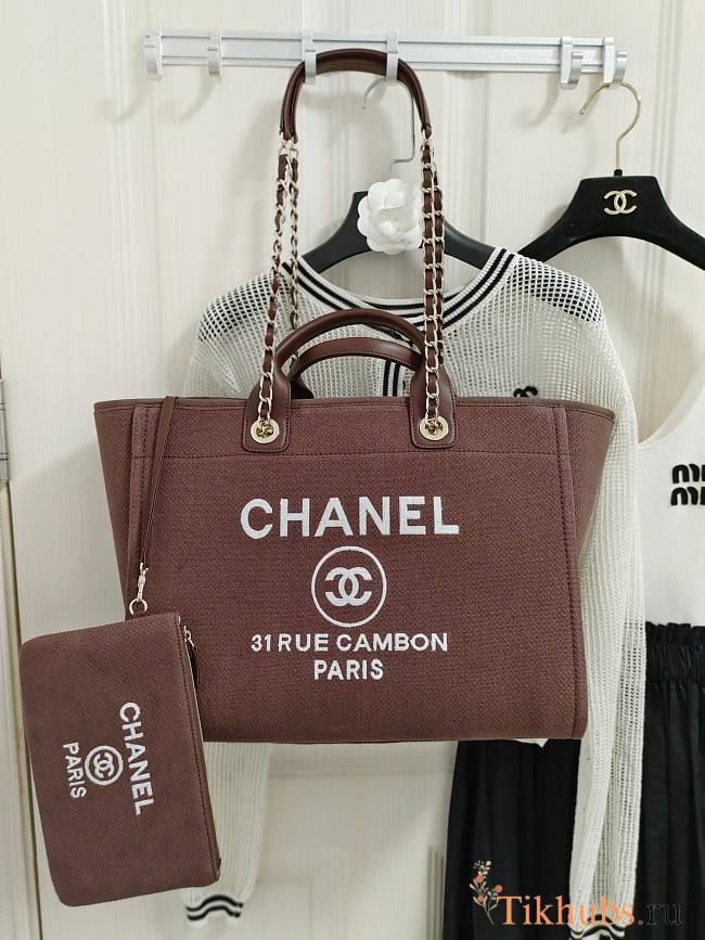 Chanel Shopping Tote Bag Canvas Brown 38x22x13cm - 1