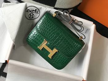 Hermes Constance Crocodile Green Gold 18x15x4cm