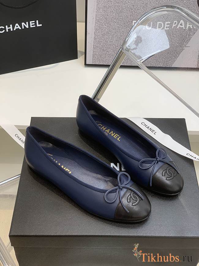 Chanel Ballerina Flat Navy Blue Black - 1