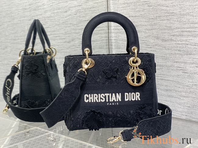 Dior Medium Lady D-Lite Bag Black D-Lace 3D Macramé 24cm - 1