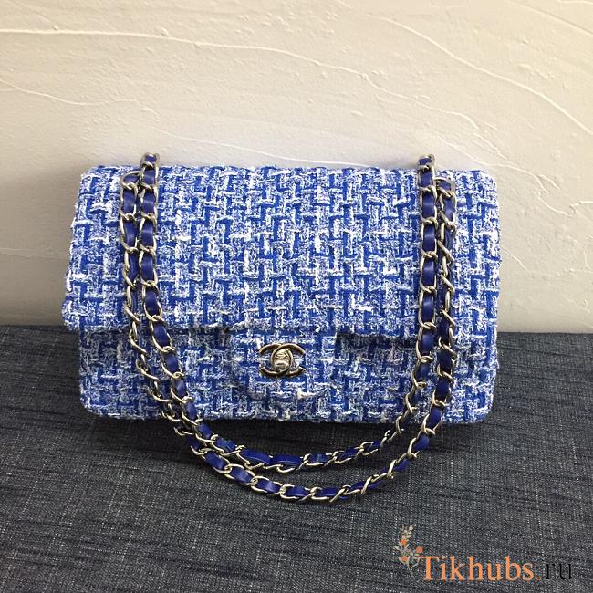 Chanel Blue Tweed Classic Flap Bag 25cm - 1