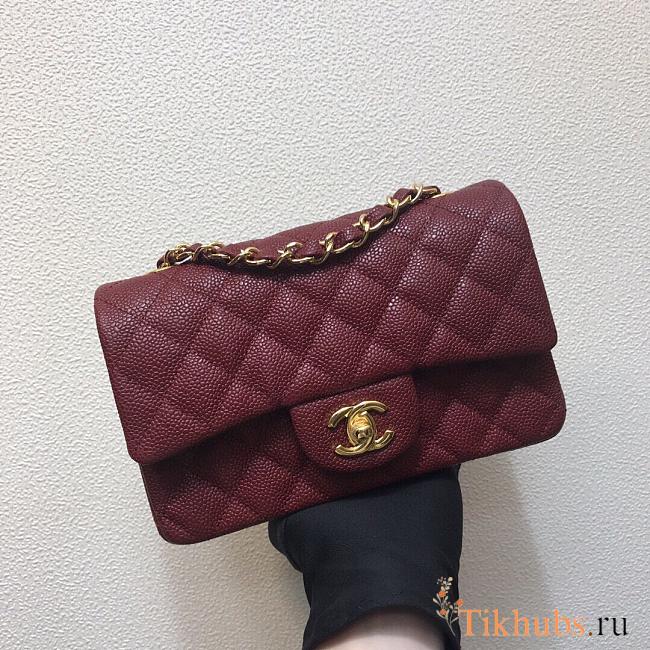 Chanel Flap Bag Small Caviar Wine Red Gold 20cm - 1