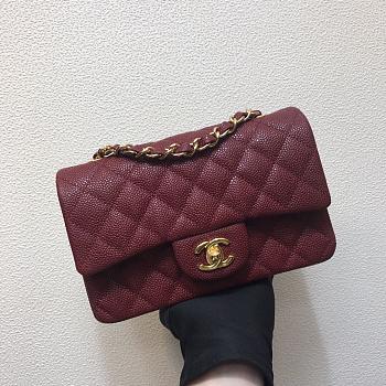 Chanel Flap Bag Small Caviar Wine Red Gold 20cm