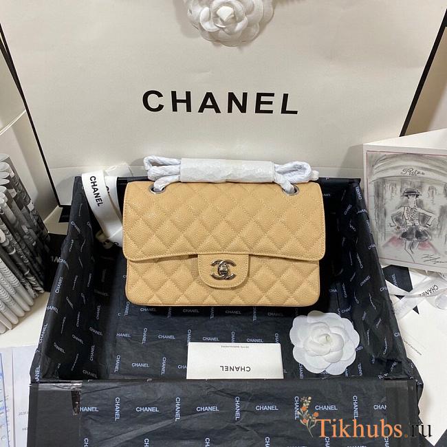 Chanel Small Flap Bag Caviar Silver Hardware Beige 23cm - 1