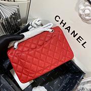 Chanel Flap Bag Red Caviar Silver 23cm - 3