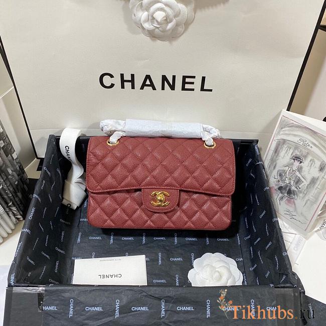 Chanel Flap Bag Red Wine Caviar Gold 23cm - 1