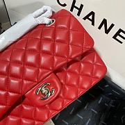 Chanel Flap Bag Red Lambskin Silver 23cm - 3