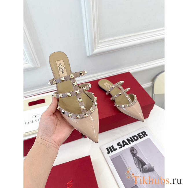 Valentino Rockstud Patent Leather Mule Nude - 1