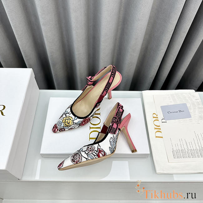 Dior J'adior Slingback Pumps Cotton White Multicolor 10cm - 1