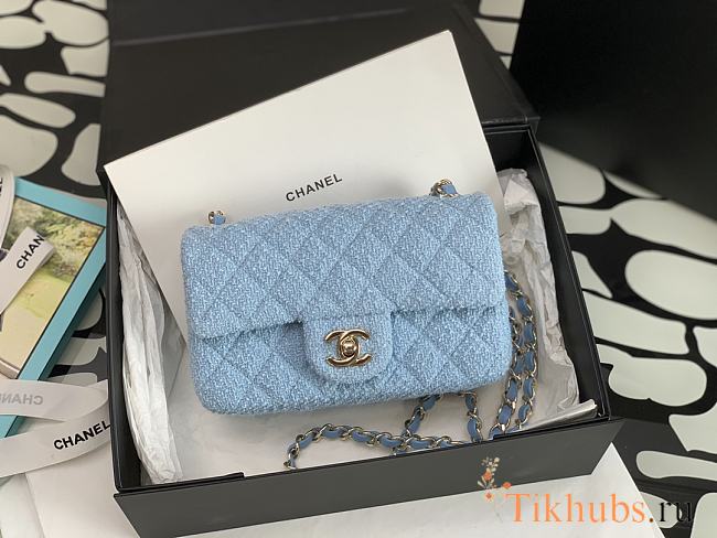 Chanel Small Flap Bag Blue 20cm - 1