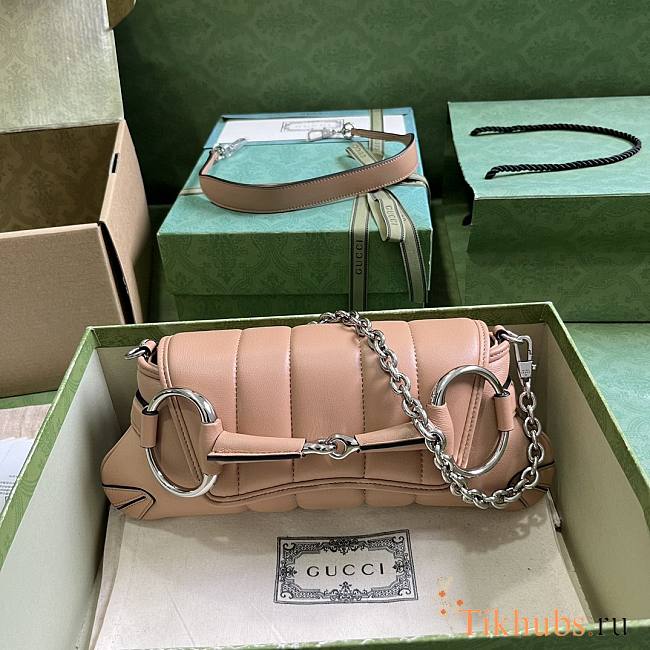 Gucci Horsebit Chain Small Shoulder Bag Rose Beige 27x11.5x5cm - 1