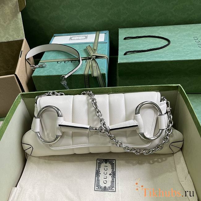 Gucci Horsebit Chain Medium Shoulder Bag White 38x15x16cm - 1