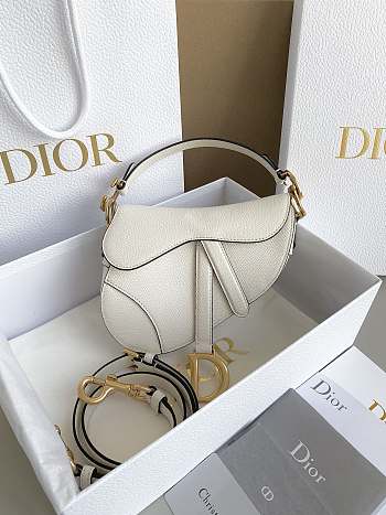 Dior Mini Saddle White With Strap Gold 19cm