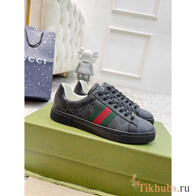 Gucci Ace Sneaker With Green And Red Web Black - 1