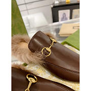 Gucci Princetown Brown Leather Fur Lined Horsebit Mules  - 5