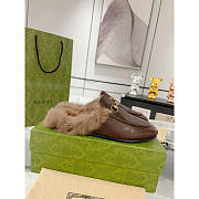 Gucci Princetown Brown Leather Fur Lined Horsebit Mules  - 4