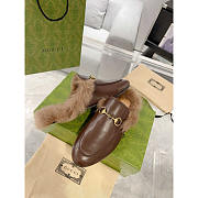 Gucci Princetown Brown Leather Fur Lined Horsebit Mules  - 3