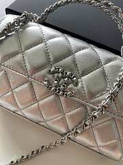 Chanel Flap Chain Bag Silver With Handle 18x10x4.5cm - 6