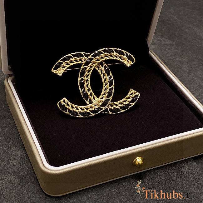 Chanel Gold Black Brooch - 1