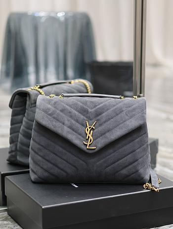 YSL Loulou Medium Chain Bag Suede Grey Gold 32x22x11cm