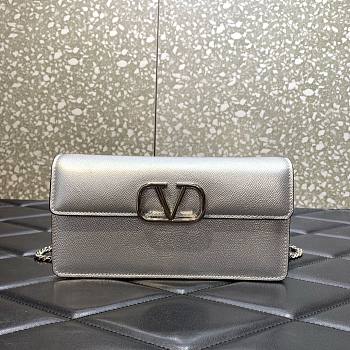 Valentino Garavani Small Leather Chain Wallet Silver 20x5.5x10cm