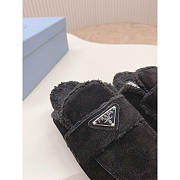 Prada Logo-Plaque Shearling Slippers Black - 3