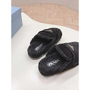 Prada Logo-Plaque Shearling Slippers Black - 2